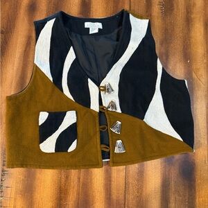 Sandy Starkman XL Boho Wool Blend Vest Zebra Animal Vibes Country